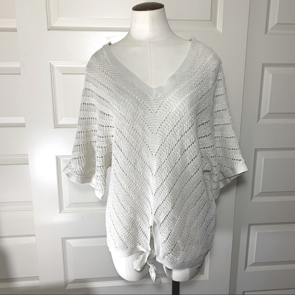 guilty Minimalist Crochet Knit Beige Loose fit Shirt Knotted Front V Neck L - Picture 4 of 10